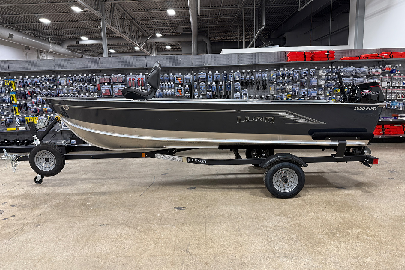 Lund  2025 1600 Fury Tiller with Mercury 9.9 ELHPT PK EFI and Shorelander Trailer